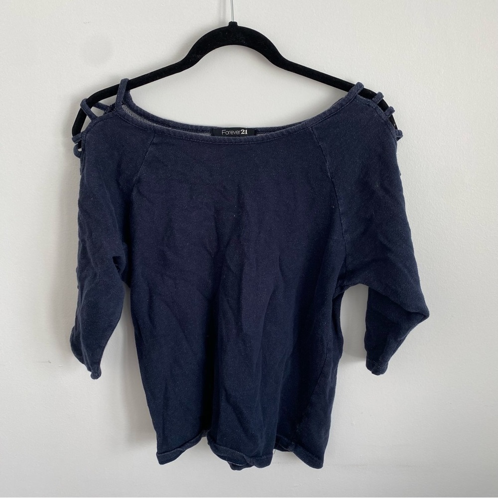 FOREVER 21 Long Sleeve Cotton Sweater Scoop Neck in Navy Blue • size S Small